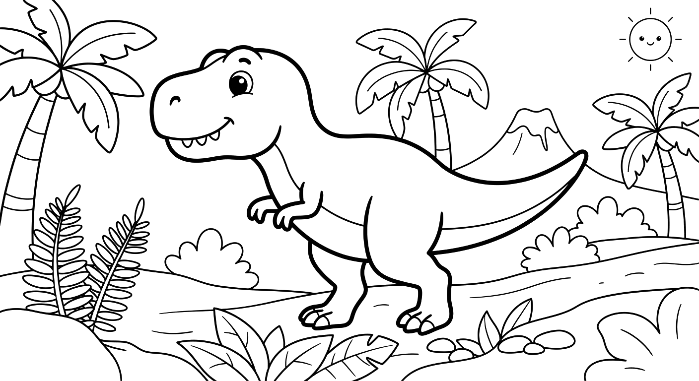 Friendly T-Rex Dinosaur Coloring Page