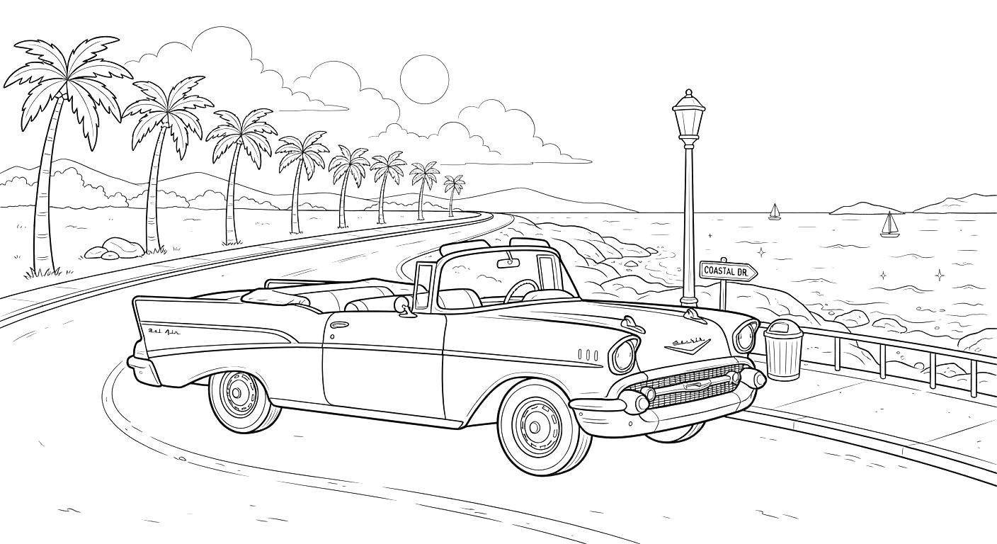 Vintage Classic Convertible Car Coloring Page